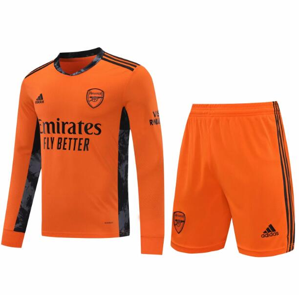 Arsenal Long Sleeve Goalkeeper Orange Soccer Jersey Kits (Shirt+Shorts) 2020/21